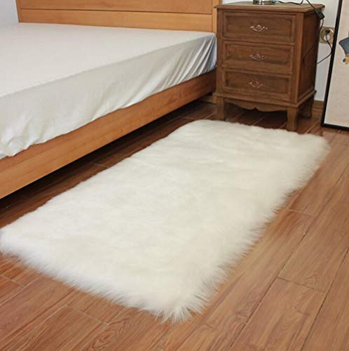 CNFQ - Tappeto in finta pelliccia di pecora, tappeto di lana, Lana, bianco, 60x120cm