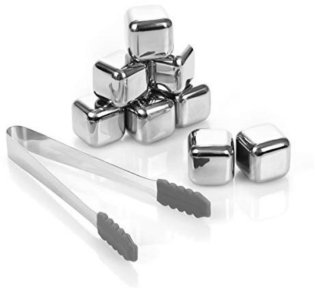 Whiskey Stones 8 PCS, Homiu Stainless Steel Metal Ice Cubes, Reusable Whiskey Rocks Beverage Chilling Stones for Scotch and Gin, Drinking Gifts Sets Box for Men Dad Husband Anniversary Birthday
