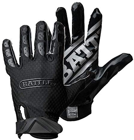 Battle Triple Threat Wide Receiver Football Gloves – Ultra Stick Grip, Compression Fit (Runs Tight – Size Up If Between Sizes), Youth & Adult Football Gloves - Adult Large, Black