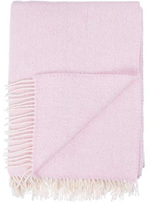 John Hanly The Wool Company Merino Cashmere Blend Throw - Softest Pink Herringbone - Luxurious and Super-soft