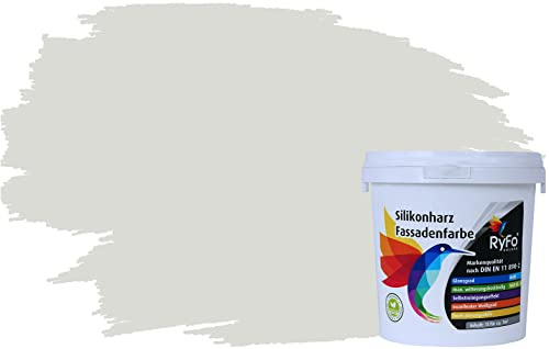RyFo Colors Silikonharz Fassadenfarbe Lotuseffekt Trend Weißtöne Grauweiß 1l - bunte Fassadenfarbe, weitere Weiß Farbtöne und Größen erhältlich, Deckkraft Klasse 1