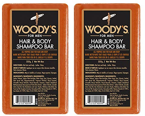 Woody's Hair & Body Shampoo Bar for Men – 2-in-1 Solid Shampoo Bar & Body Wash, Deep Cleansing, Moisturizing, Refreshing Scent, 8 oz, 2 Pack