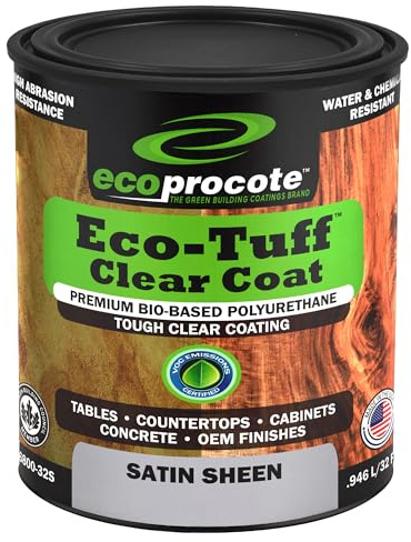 Eco-Tuff Finish Polyurethane Clear Coat — UV Resistant & Non-Toxic Wood Sealer — Clear Protective Water Based Sealant for Concrete Surface, Wood Floor, Cabinet, Countertop, Furniture — 1 Quart — Satin