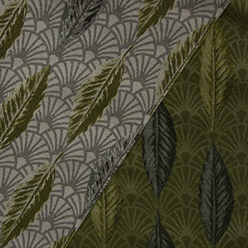 SCHÖNER LEBEN. Dekostoff Premium Jacquard Doubleface Art Déco Blätter Fächer grün Creme 1,4m Breite