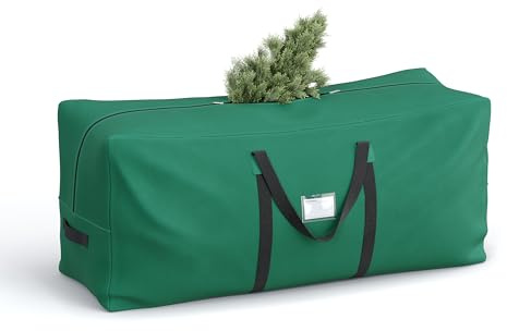 SONGMICS Christmas Tree Storage Bag, Tree Storage Container, up to 9 ft, Tree Holder Bag for Disassembled Holiday Tree, 600D Oxford Fabric, Long Handles, Forest Green RXS003G01