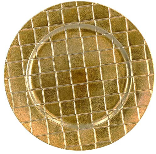 Lot de plaques de charge dorées 33 cm sous les assiettes chargeurs ronds à carreaux de Noël (6)