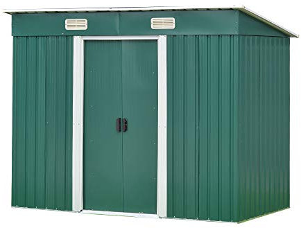 Panana Sheds 8 x 4ft Tool Storage House Metal Garden Apex Roof Storage Shed Door At 8FT side (Green)