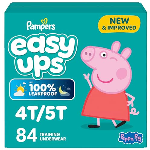 Easy Ups Girls & Boys Potty Training Pants, Size 5T-6T, 84 Count, Peppa Absorbent Training Underwear, Up to 100% Leakproof Day and Night, Hypoallergenic (Packaging May Vary)