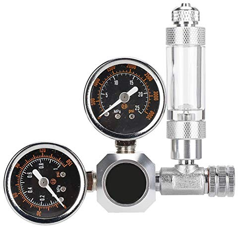 EVTSCAN Hydroponics CO2 Regulator Emitter System with Solenoid Valve Flowmeter for Grow Room Grow Tent Green House Aquarium(普通大双表G5/8接口)