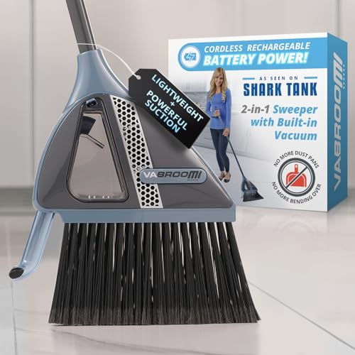 VaBroom Shark Tank 2-in-1 Cordless Electric Broom with Built-in Vacuum - Hard Floor Sweeper for Hardwood, Tile, Laminate & Pet Hair