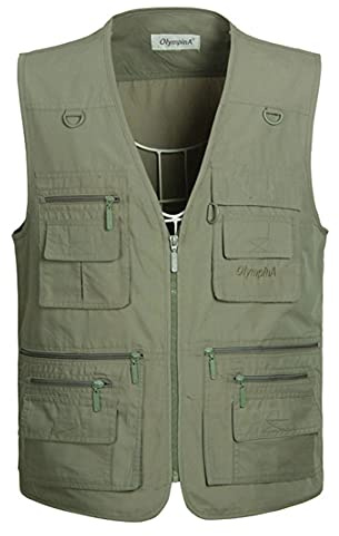 Hwalleum Män utomhus vardaglig väst, herr sommar lätt flera fickor väst män andas snabbtorkande multifunktionell plusstorlek utomhusvästar för arbete resor fiske jakt fotografi camping, 4#-Armégrön,