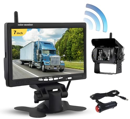 Hikity 12-36V Cámara Trasera Coche Inalambrica, Monitor de 7 y IP68K Camara Coche Marcha Atras Impermeable,1080P HD Visión Nocturna, 170 ° Ajuste Gran Angular, para Camión, Autobús Remolque RV