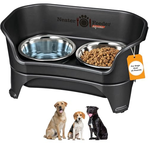 Neater Feeder Express Mess Proof Dog Bowls Elevated for Medium to Large Sized Breed, No Spill Raised Dog Food Bowl Stand, Stainless Steel Food and Water Bowl Set, Pet Dish Feeding Station, Black