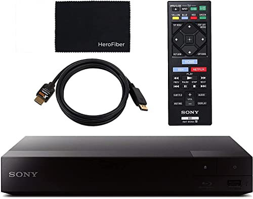 Sony Blu-Ray DVD Player BDP BX370 mit WiFi für Video-Streaming und Bildschirmspiegelung | HD Blu-ray Disc Wiedergabe, DVD Upscaling | Bundle inkl. Fernbedienung, HDMI-Kabel und Reinigungstuch