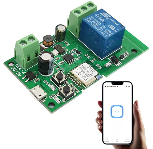 Jane Eyre WIFI Momentáneo, interruptor inteligente de relé de autobloqueo. Para control de acceso, control de puerta de garaje de bricolaje, compatible con Alexa Google Assistant, eWelink APP