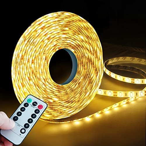 Homeleo 5 M 150 LED Streifen Batteriebetrieben, Fernbedienung Batterie led Strip für Außen, Garten, Küche, Schrank, Golfwagen, Weihnachten, Halloween, Geburtstagsfeier, Schlafzimmer deko (Warmweiß)