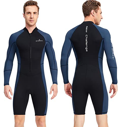 YuanDiann Herren Dünn Neoprenanzug Shorty, Kurzarm Stretch Sommer Schnorcheln Schwimmen Surfanzug,Sonnenbeständiges Dünnes Nylon an den Seiten, 1,5 mm Warm Neopren in der Mitte
