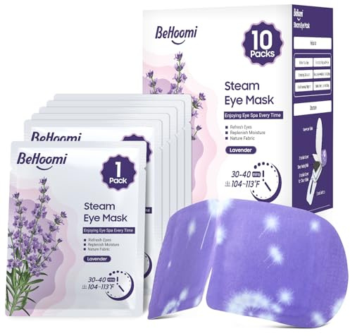 BeHoomi Steam Eye Mask, 10Packs Heated Eye Mask, Self Heating Disposable SPA Warm Compress for Eyes Sleep Mask, Travel Essentials & Relaxation Gifts for Women, Mothers Day Gifts (Lavender Scent)