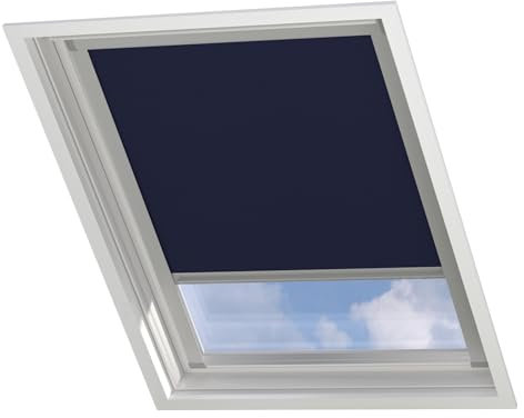 Radeco® Dachfenster verdunkelungsrollo für Velux PK10 dunkelblau mit Führungsschiene, Rollo für dachfenster, velux dachfenster Rollo, verdunklungsrollo für velux