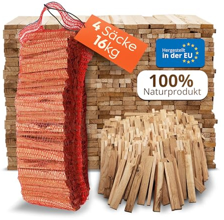Aleko Parkett Premium Brennholz in verschiedenen Größen - Anzünder aus Eichenholz, Bio Kaminanzünder, für Grill, Kamin, Ofen - perfekter Grillanzünder, getrocknetes und unbehandeltes Anmachholz (16KG)