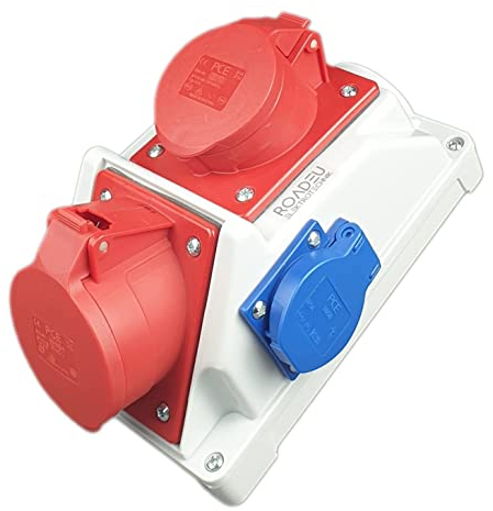 RoadEu - Presa Industriale da Parete Combinata - Quadro Elettrico 32A/16A con Presa CEE e 230V - Distributore di Corrente da Cantiere 16A/32A - Prese PCE - Quadro Elettrico a Parete