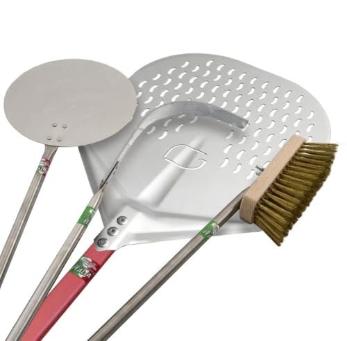 Lot 4 Pelles à Pizza Manche 120 cm, Diamètre Pizza 36 cm, Lot Professionnel de Pelles à Four en Aluminium et Acier