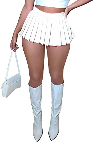 YILEEGOO Mini gonna a pieghe sexy da donna, a vita alta, da tennis, skater, Y2k Club, gonna a trapezio, 1-bianco, S