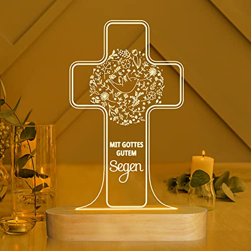 Ammonite Kommunion Geschenke, Kreuz Holzlampe Neuheit Nachtlicht Lampe für Kinder, Kinder Dekoration Lampe USB Power Schlafzimmer Dekoration Taufe Einweihung Geschenk Paten Geschenke für die Taufe