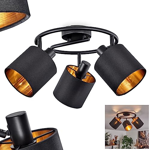 HOFSTEIN Deckenleuchte Alsen, Deckenlampe aus Metall/Stoff in Schwarz/Goldfarben, verstellbare Leuchte im Retro/Vintage-Design (Ø Schirme 12 cm), 3 x E14, Esszimmer, Schlafzimmer, Wohnzimmer, Küche