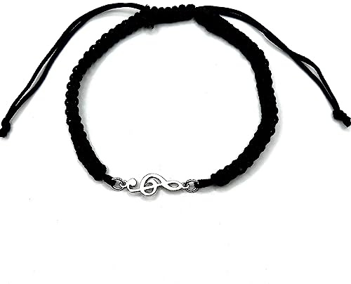 MASBARATA PULSERA MACRAME CON CLAVE DE SOL EN PLATA DE LEY (NEGRA)