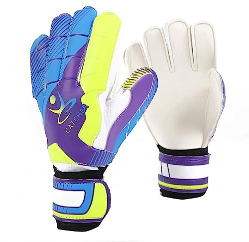 Torwarthandschuhe Mit Fingersave, rutschfest Latex Torwarthandschuhe Herren Keeper Handschuhe Mit Extra Starkem Grip Haltbare Torhüterhandschuhe Für Kinder/Jugendliche (Lila,10)