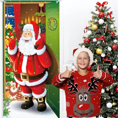 Weihnachten Banner, Rot Weihnachten Hängend Tür Banner Weihnachtsbanner Tür, Türdekoration Weihnachtsbanner, geeignet für Weihnachtsfeier