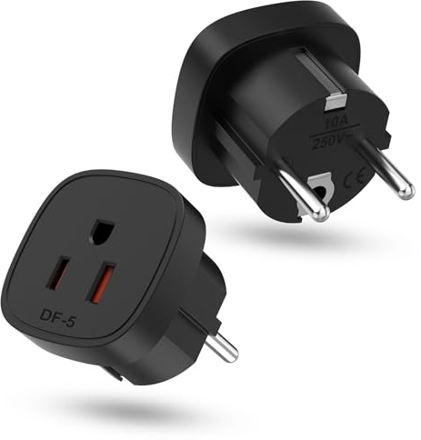 Oliveria 2 Stück Reiseadapter, US zu EU Steckdosenadapter, Adapterstecker für Deutschland, Reisestecker für USA-Geräte, Schwarz