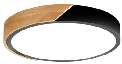 M Ledme - Plafón LED Techo Negro Redondo 24W con Mando a distancia, Regulable 2700K-6500K blanco frío a cálido e intensidad, 2400LM, Diseño Blanco con Madera Natural, para Baño, Cocina, Balcón,LM8283
