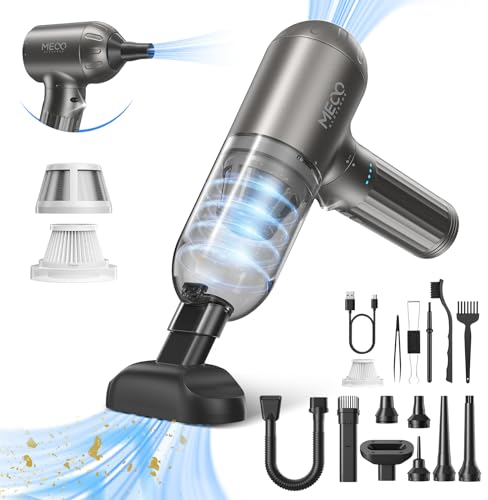 MECO ELEVERDE 4-in-1 Auto Staubsauger Stark, 18Kpa Mini Handstaubsauger Akku Kabellos, 3-Gang Tragbarer Staubsauger Druckluft mit Bürstenloser Motor und LED-Licht für Outdoor Haus (Grau)
