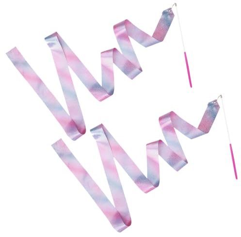 Abeillo 2 Stück Tanzband, Gymnastikband Kinder mit Stab, 2M Gymnastik Farbband Tanzbänder, Streamer Rhythmische Sportgymnastik Band Tanzbänder für Künstlerische Tanztraining Talentshow (Rosa)