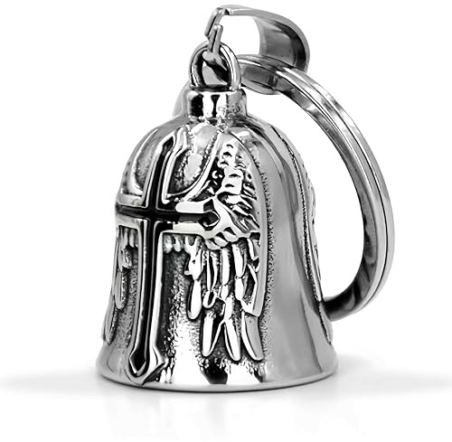 PEVRUAY llavero Moto Campana Guardiana, Aceite Campana de Motocicleta Ángel de la Guarda, con Anillo Colgante, Buena Suerte, para Bicicletas, Coches, Motocicletas, Vehículos Eléctricos