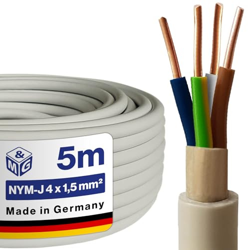 M&G Techno NYM-J 4x1,5 mm² Mantelleitung, 5m Feuchtraum Elektrokabel Grau