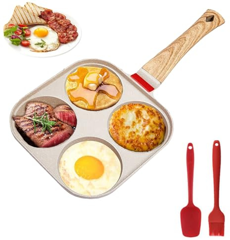 Gevvnss Spiegeleipfanne 19cm,Pancake Pfanne Induktion 4 Loch Antihaftbeschichtung,Multifunktional Steinbeschichtung Eierpfanne Omelettpfanne Augenpfanne für Induktionsherd und Gasherd