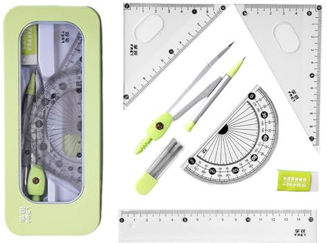 Mathematik-Set, Geometrie-Winkelmesser und Zirkel-Set, Lern-, Zeichen- und Messwerkzeug-Set mit Linealen, Kompass, Bleistiftmine, Radiergummi, Aufbewahrungsbox für Zeichnen, Studenten, Lehrer,