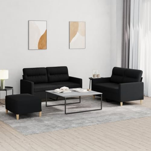 CINDERFUL 3-TLG. Sofagarnitur mit Kissen Schwarz Stoff,Komfortable Couchgarnitur in Schwarz: Entspannen und Genießen in Wohnzimmer und Lounge Möbel, Wohnzimmer