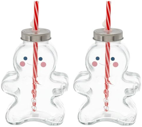 Novaliv Lot de 2 tasses à vin chaud - 440 ml - Personnalisables - Avec paille - Bonhomme en pain d'épice comme gobelet à vin chaud - Motif boule de sapin de Noël