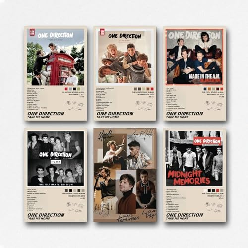One Direction-affisch (set med 6) albumomslag signerad begränsad upplaga affischer musikduk konst affischer för rum estetisk och väggkonst bild vardagsrum dekor affisch utan ram 20 x 30 cm (08 x 12