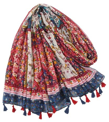 Doiyislem Bohemian Scarf för kvinnor, Boho Cotton Scarf, Höst vinter mode vintage halsduk för bröllop, fester, kyrkor