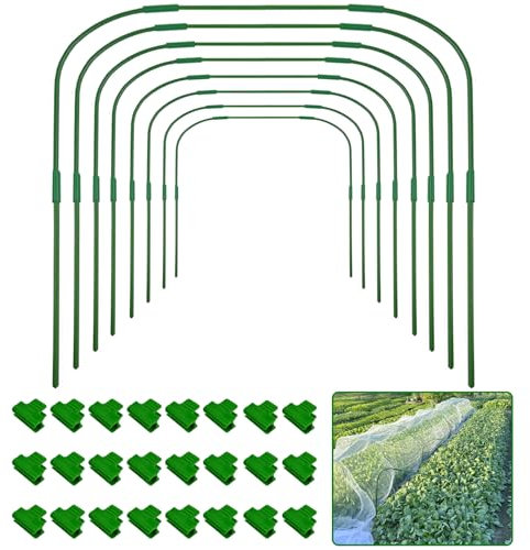 8 Packs 82x105cm Garden Hoops for Netting with 24 Clips,Rust-Free Detachable Stakes Grow Tunnel Hoop for Garden Netting Frame,Greenhouse Hoops Plant Support Frame for Tall Plants（有专利）