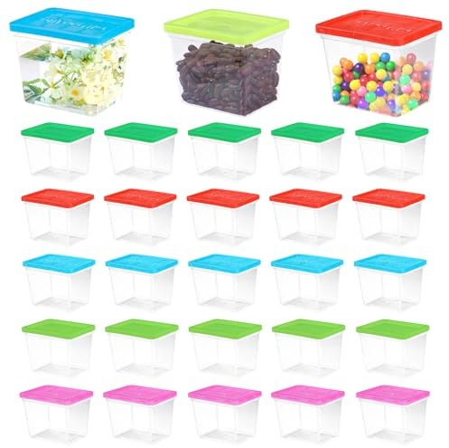 25 Pack Plastic Fish Bowl with Lids, 12 Oz Small Rectangle Gold Fish Tank, Fishbowl Candy Bowl, Tarantula Enclosure Snake Breeding Case, Mini Fish Box for Pets