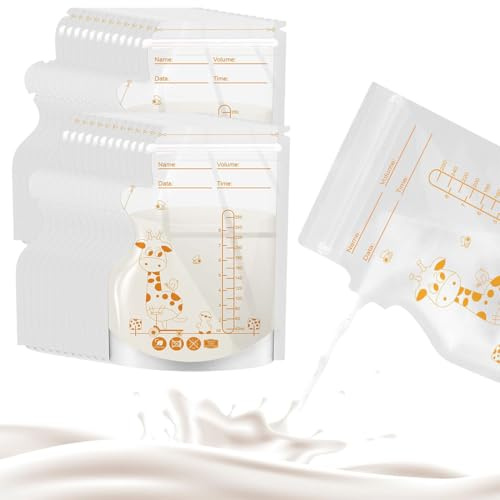 OUDQFCJ 50 Pezzi borsa per il latte materno, Antiperdita con Doppia Chiusura, Bustine per Congelare, Contenitori, Buste Congelare (250ml)