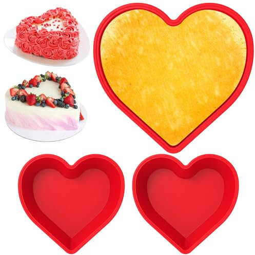 3 Pcs Heart Shaped Cake Tin, 10Inch Silicone Cake Pan, Nonstick Reusable Heart Cake Mould for Birthday Wedding Christmas