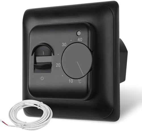 CNBINGO Drehknopf Digitaler Raumthermostat Unterputz mit Fühler, Raumthermostat für alle Heizungsarten, Einschließlich Wasser Fußbodenheizungen und Boiler, Schwarz