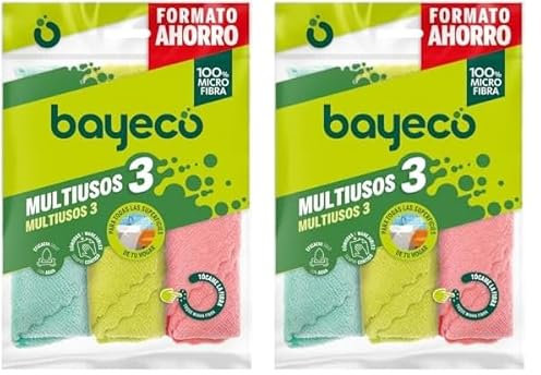 Bayeco - Lot de 6 Baies polyvalentes - 100% Microfibre - Toutes Sortes de Surfaces - Grande capacité d'absorption et Finitions sans Marques ni Peluches, Uniquement avec de l'eau, Lot de 1